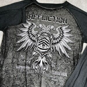 Affliction Shirt Mens 3XL Gray‎ Distressed Felted Wings Long Sleeve Henley